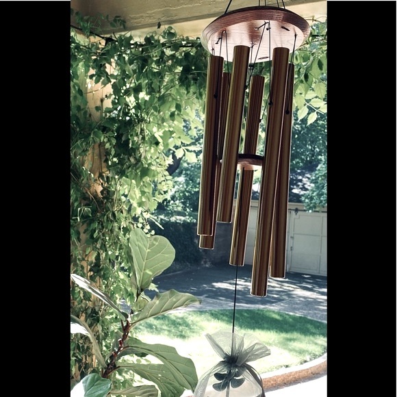 30” Wind chimes with oak top & oak clacker, copper tubbing & bronze dragonfly - Picture 5 of 11